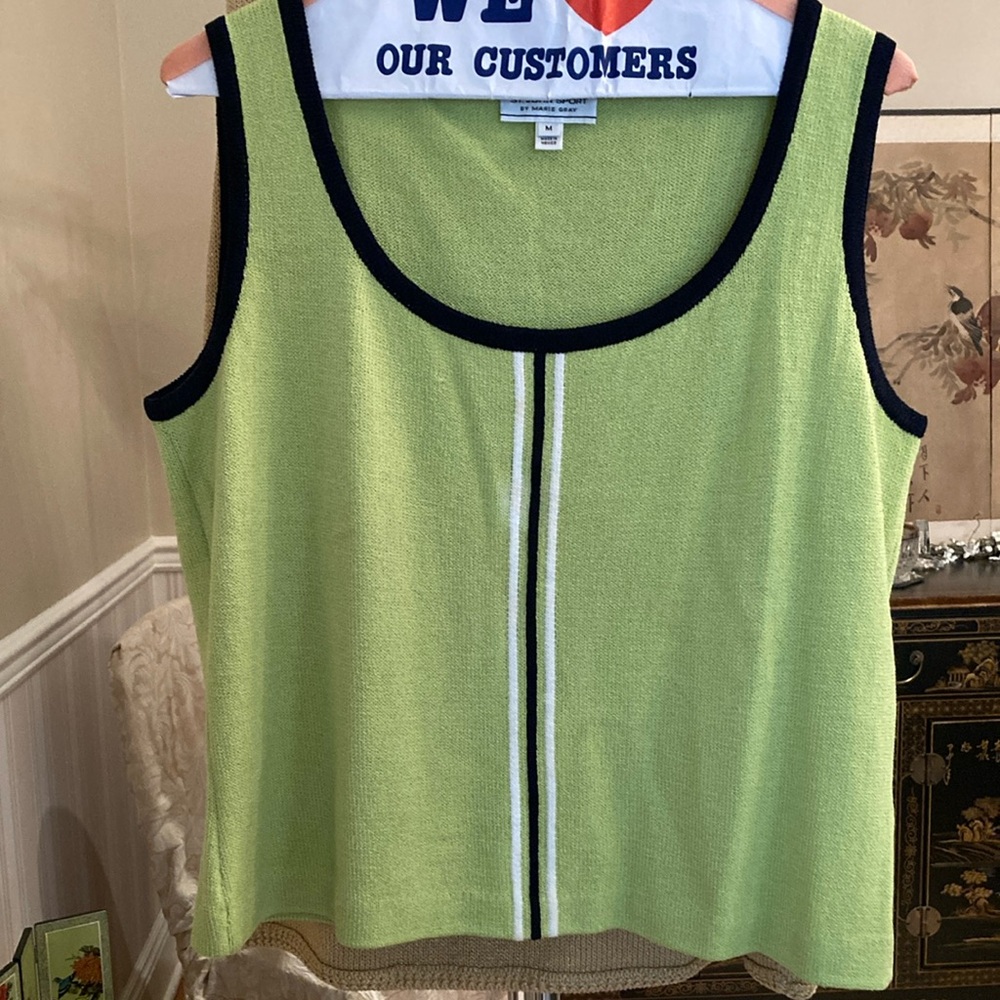 St. John Sport by Marie Gray Green Boxy Tank Top with Black Trim